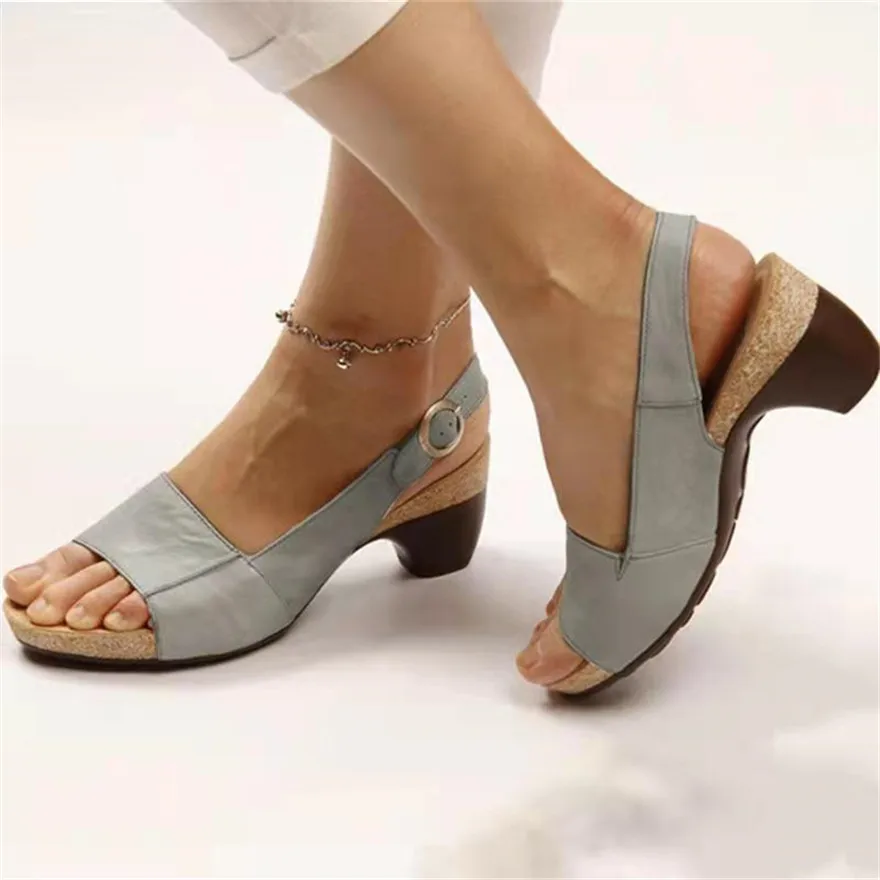 

Soft Leather Sandalias Mujer 2024 Open Toe Female Back Buckle Casual Shoes Women Summer Comfortable Thick Heels Platform Sandals