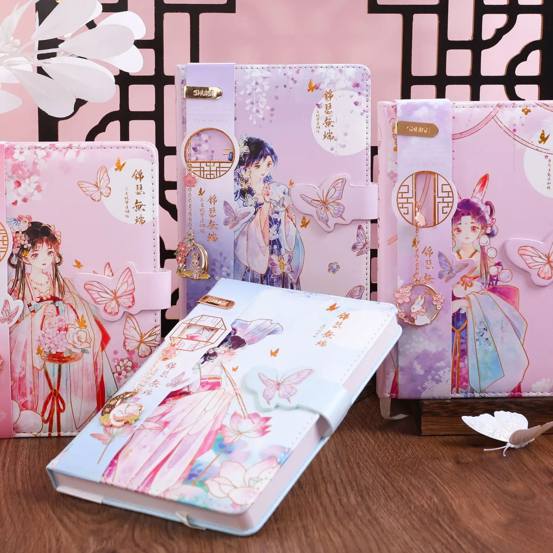 

Hand account notebook Student gift notebook Chinese antique girl A5PU magnetic buckle notebook