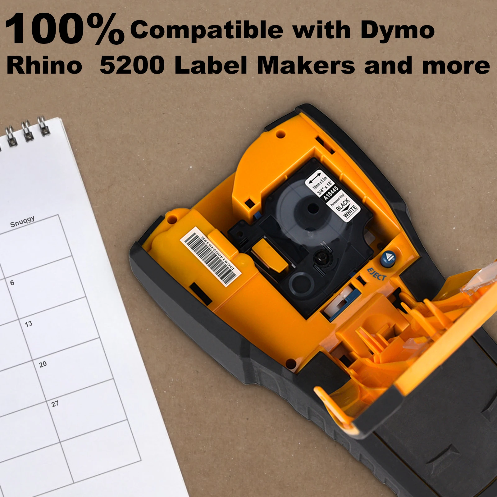 Dymo Rhino 5200 라벨 프린터용 비닐 영구 폴리에스테르 테이프, 유연한 나일론 라벨 테이프, 20PK 12mm 18488 18444 18432 IND