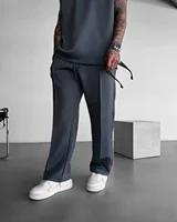 2025 Spring and summer men’s new four seasons loose straight tube sports casual pants comfortable suit pants drawstring waistban