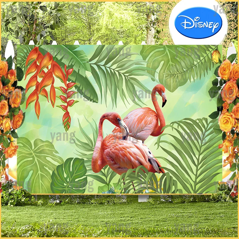 

Custom Rad Flamingo Children's Day Anniversary Summer Happy Birthday Party Photography Backdrop Jungle Leaves Backgrounds Banner