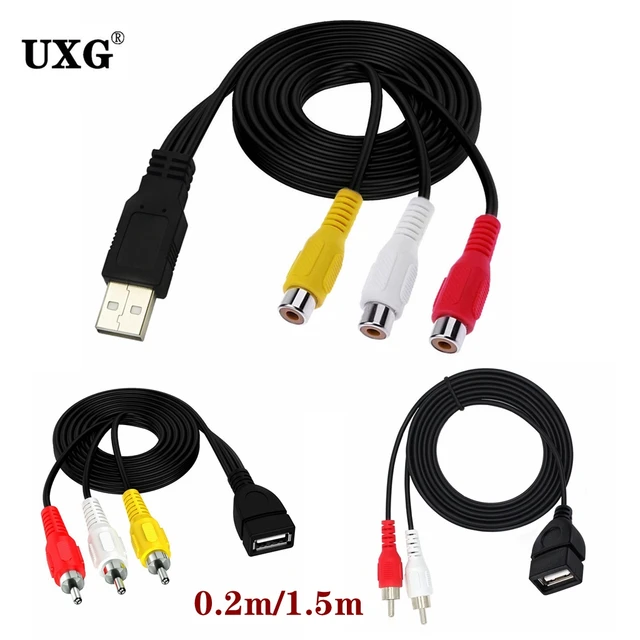 Adaptateur USB mâle vers 3 RCA femelle, 1 pièce, convertisseur audio vidéo  AV A/V, câble USB vers RCA pour HDTV TV, fil de télévision - AliExpress