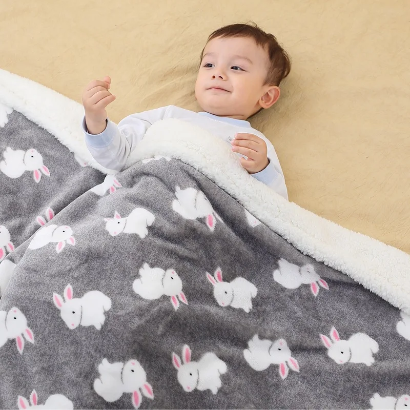 Baby Blanket Warm Fleece Thermal Newborn Soft Stroller Sleep Cover Infant Bedding Swaddle Wrap Cartoon Print Thick Blanket Quilt