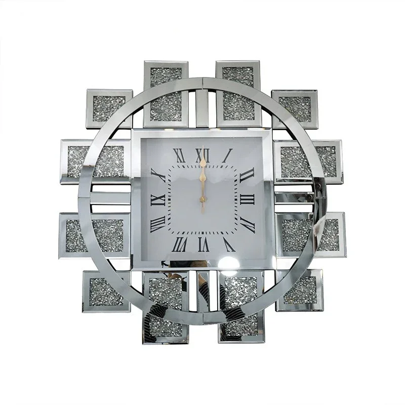 Mirror Wall Clock Modern Design Big Size Diamond Wall Clocks Home Decor Silent Luxury Gold Glass Living Room Decoration Gift