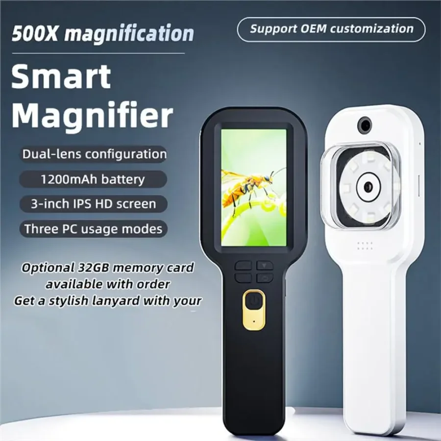 3인치 IPS 스크린 디지털 돋보기 현미경 500X 줌 1200Mah를 갖춘 프리미엄 휴대용 전자 돋보기