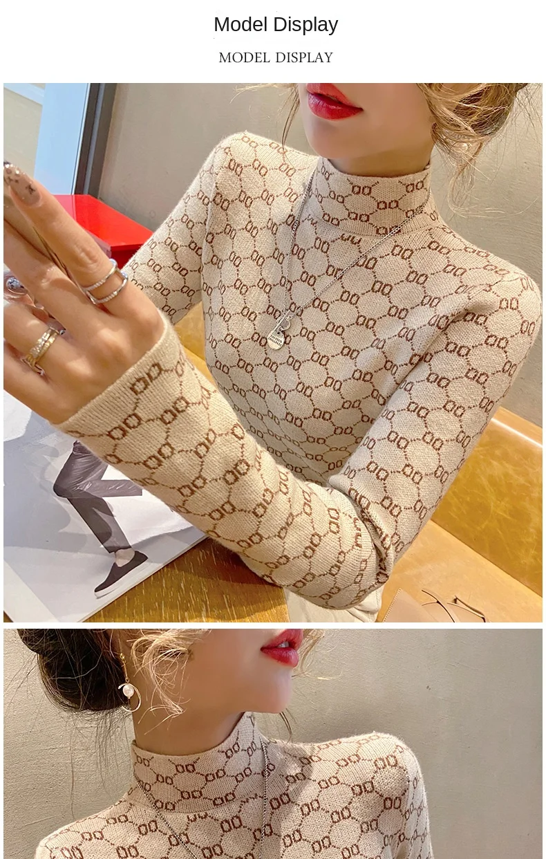 2022 Winter To Spring Women Rib-Knit Stretchable Turtleneck Luxury Pull Sweater Letter O Warm Knitted Pullovers Y2k Jumper Tops cardigan sweater