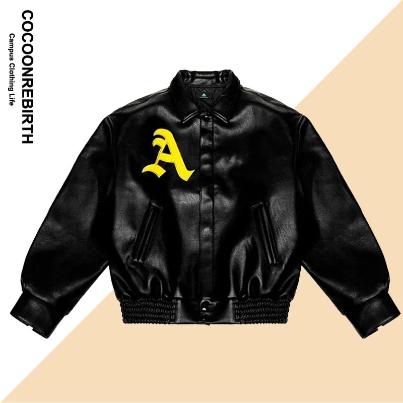 

Hip Hop Men Bomber Jacket Motorcycle Embroidery Leather College Style 2023 Fashion Casual Varsity Jacket Unisex Baseball Coats