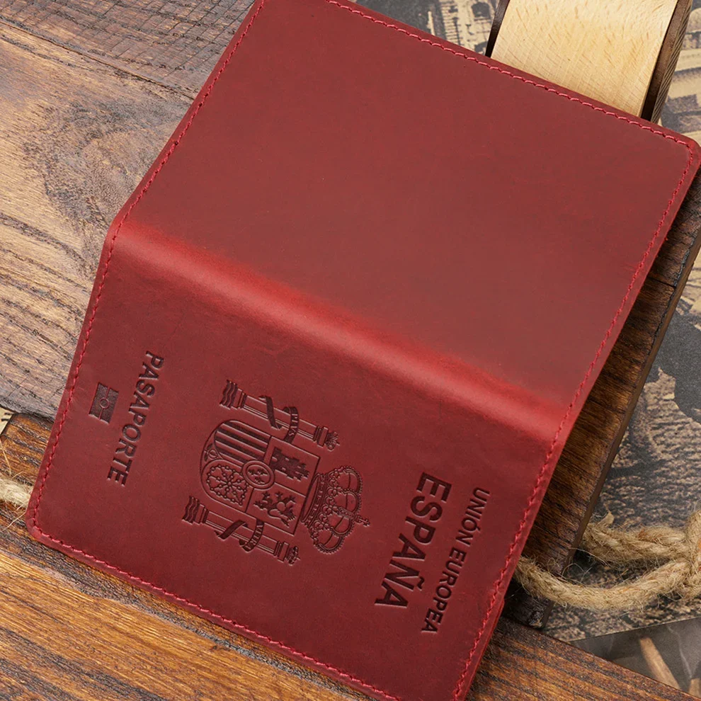 Spain Genuine Leather Passport Cover For Espana Credit Card Holder Vintage Men Women Passport Case Travel Wallet leather wallet card holder credit card holder passport holder