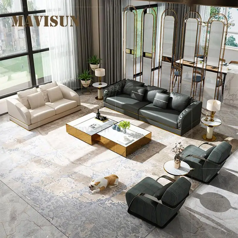 

Simple Combination Of Light Luxury Sofa Large Villa High-End Italian Furniture Post-Modern Style Leather Sofa For Living Room