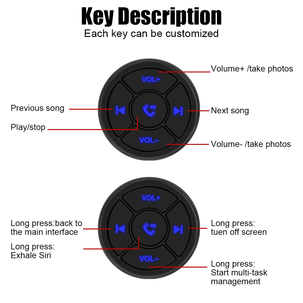 5 Keys Car Motorcycle Steering Wheel Button Wireless Controller Wireless Bluetooths Remote Controller For IOS Android