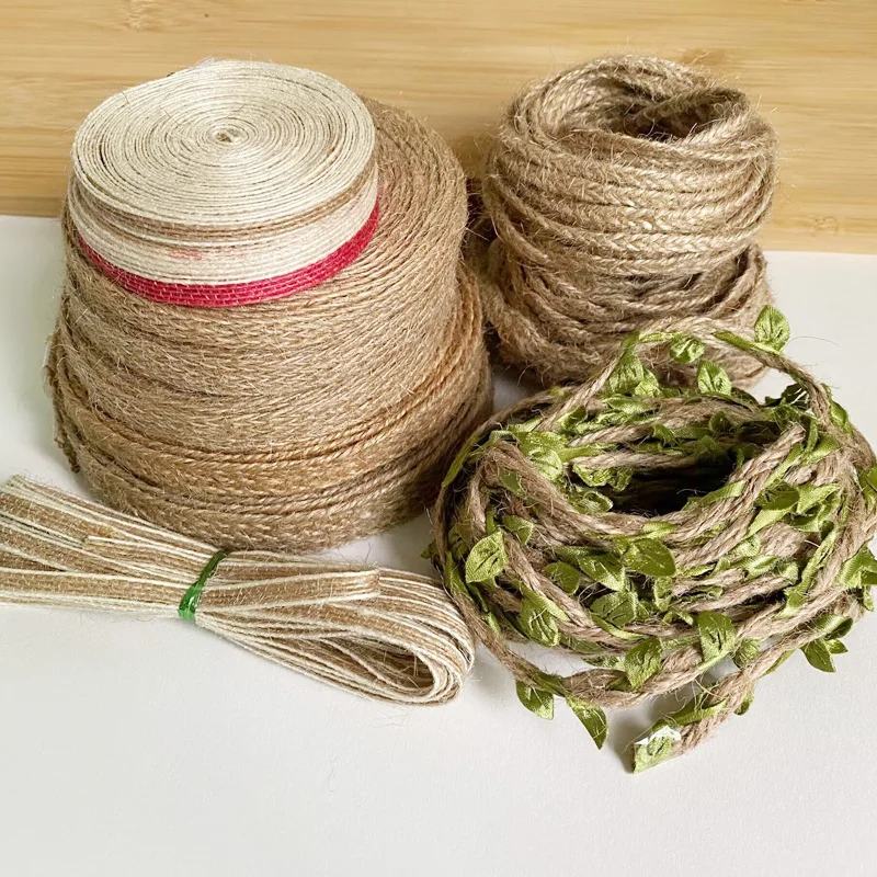 5m Hemp Cords Macrame Jute Rope Braided Flat Burlap Ribbon Strings Twine Hessian Vintage Wedding Decoration for Home Decor