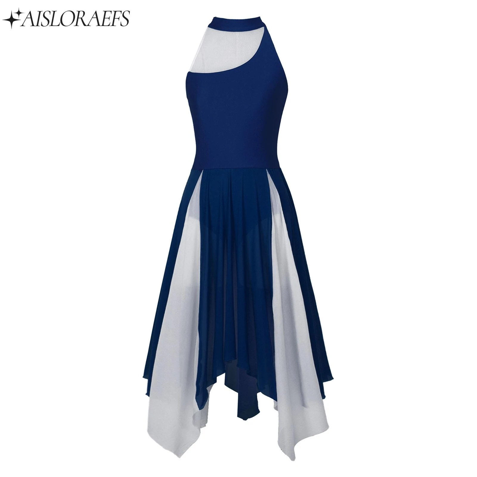 Ballerina Dress Color Block Sleeveless Women Lyrical Dance Dress Sheer