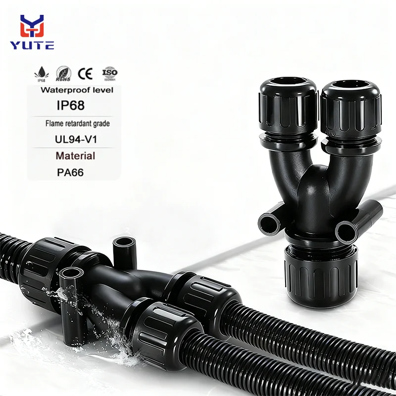 Nylon Plastic Corrugated Pipe Three-Way Waterproof Connector Wire Hose Accessories Y-shaped T-line pipe shunt variable diameter