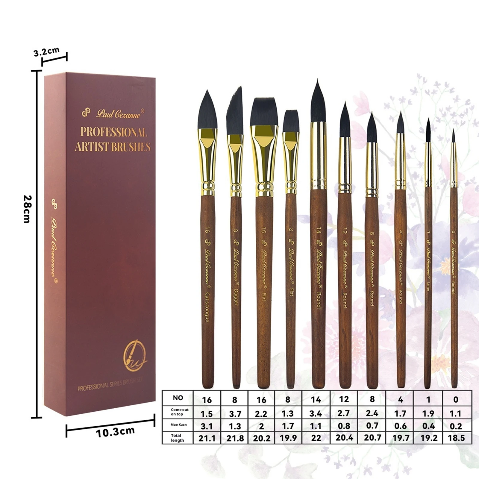 10Pcs 호두나무 페인트 브러시(포켓 포함) 수채화 그림 브러시 세트 재사용 가능한 나무 손잡이 아티스트 브러시 아트 및 여행 키트