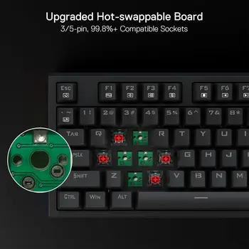Redragon K670 RGB Backlit Gaming Keyboard, 104 Keys Hot-Swap Mechanical Keyboard, Upgraded Socket, Quiet Linear Red Switch 5