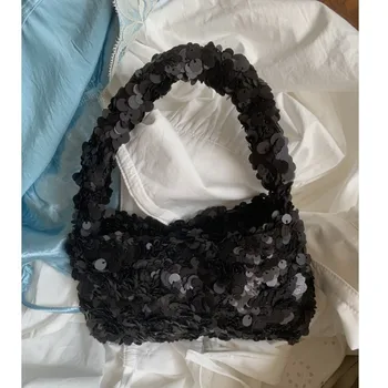 Borsa da donna con paillettes Borsa Hobo Borsa da sera Borsa in tessuto Borsa con pochette cava Borsa a tracolla da viaggio femminile per le vacanze