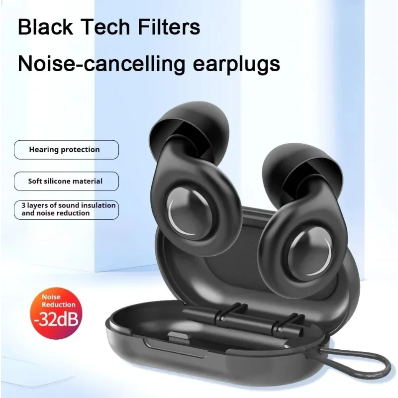 Lot de 50 bouchons d'oreilles antibruit en silicone réutilisables, présentés dans leur emballage.