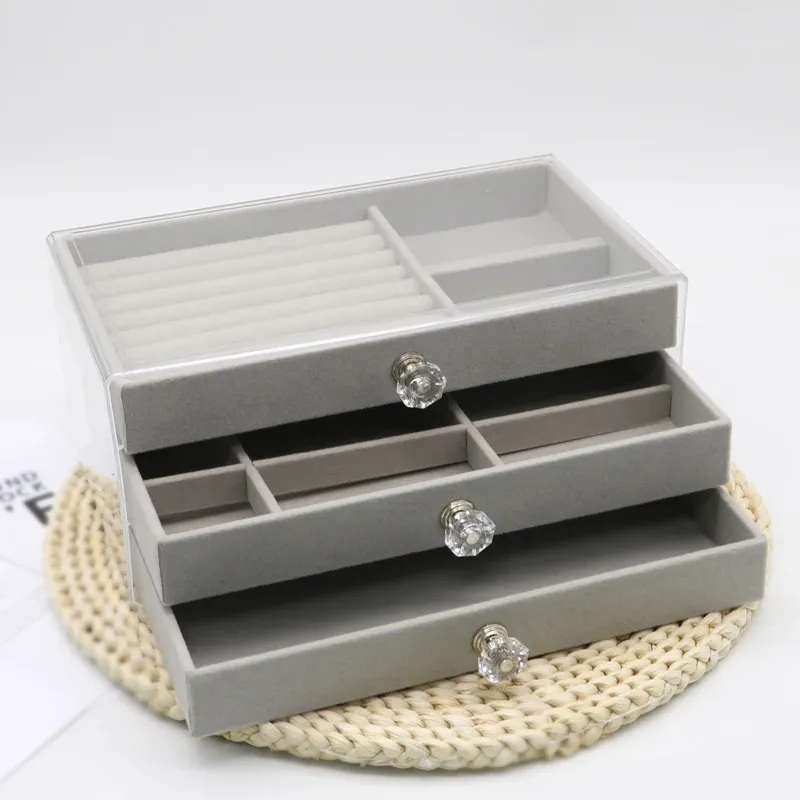 Large capacity transparent display box drawer, three-layer exquisite jewelry accessory storage box, earrings, necklaces, rings