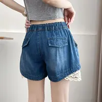 Plus Size Women's Jeans 100kg Fashion Lace For Edging Drawstring Elastic Waist Denim Shorts Wide Leg Hot Pants Summer 25007 - Image 2