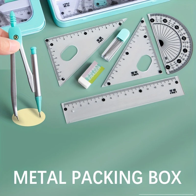 Ruler Set Compass Triangle Ruler School Supplies Simple Student Drawing Campus Stationery 7 Pieces/box
