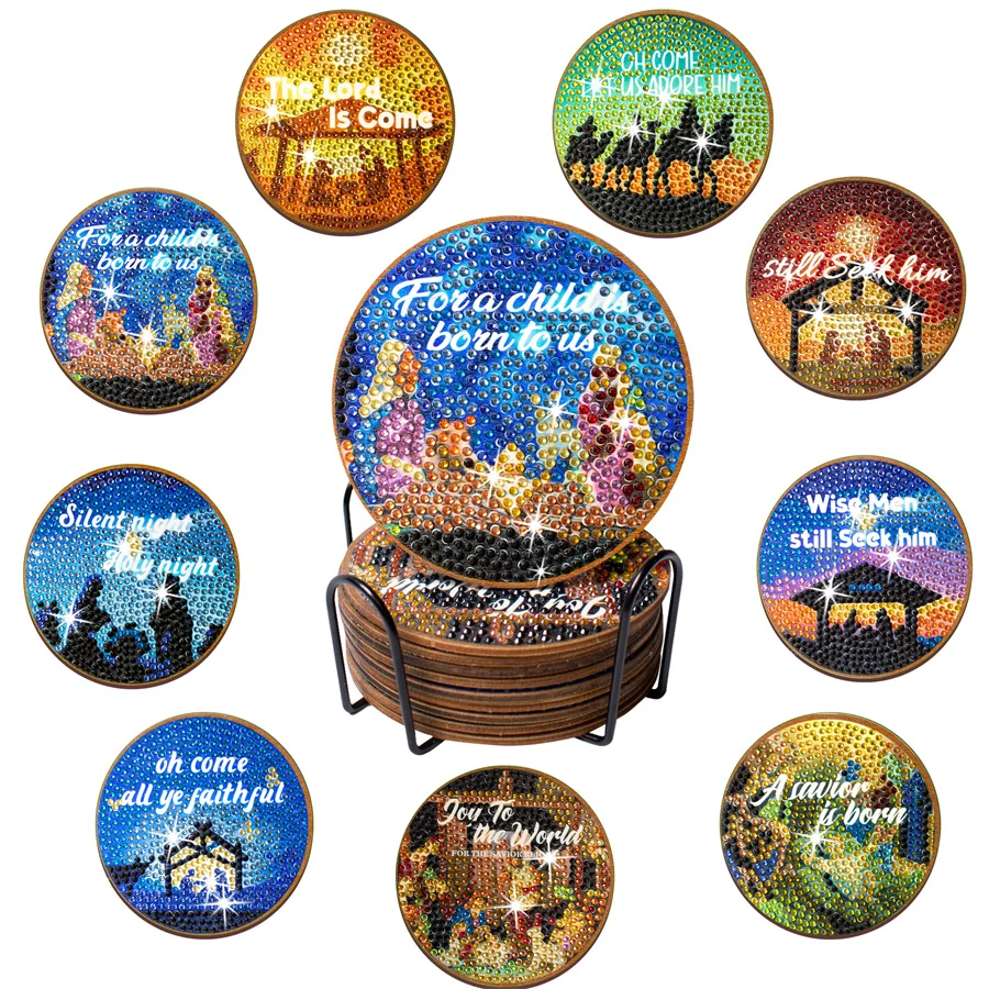10PCS DIY Diamond Painting Chirstmas Coaster with Coaster Holder ...
