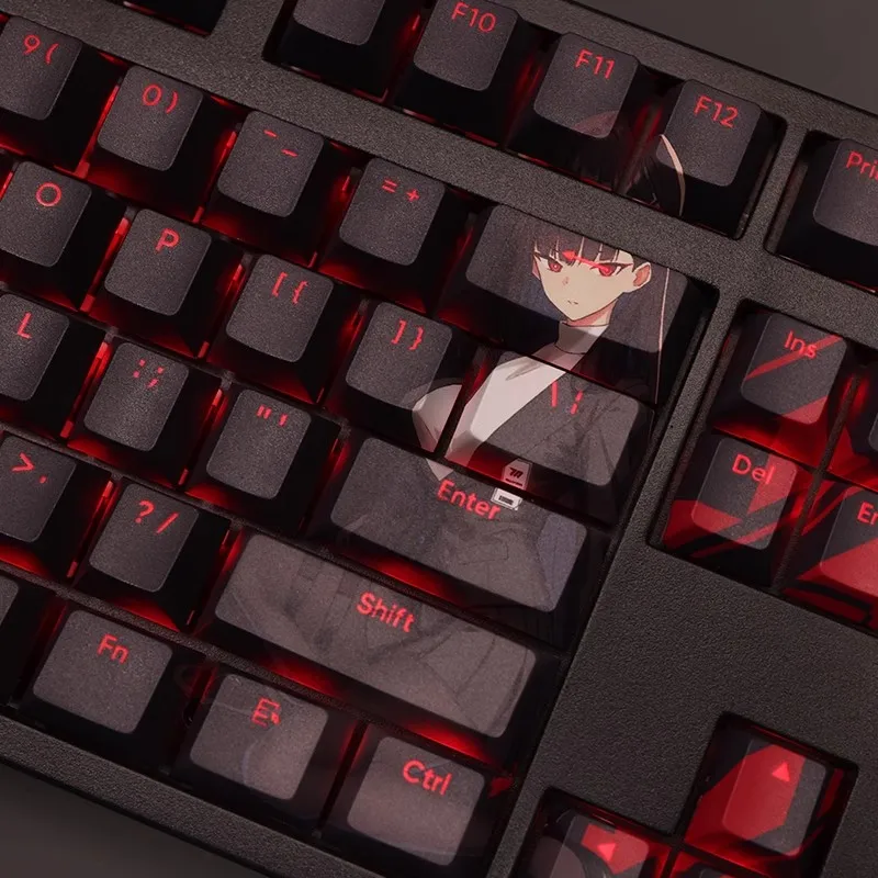 Azul Arquivo-felicia Mitsuki Backlit Keycaps Cartoon Jogo de Anime Pbt Caps Chave 61 87 104 108 Layout Perfil Cereja Set - Imagem 2