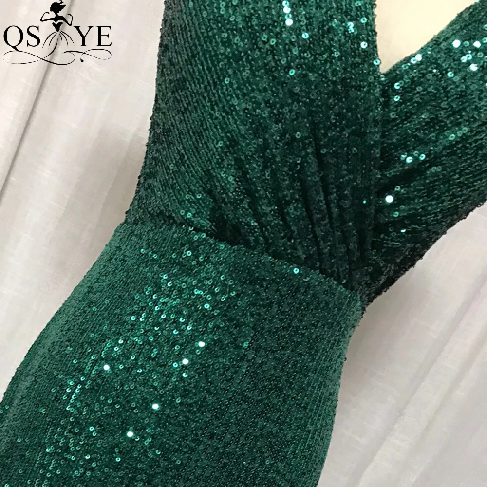green emerald velvet dress Dark Green Long Mermaid Spaghetti Straps Sparkly Prom Dresses With Sli main image 0
