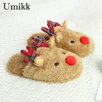 Cute Christmas Reindeer Slippers Non-Slip Winter Slippers Slip-On Slippers Cozy Women Men Breathable Bedroom Slippers 2