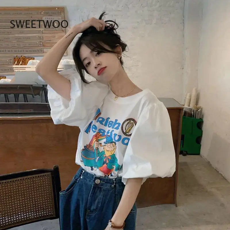 

Loose Aesthetic Aesthetic T Shirt Women's T-Shirt Summer Tops Short Sleeve Casual Pulovers Graphic Fashion Clothes Korean White