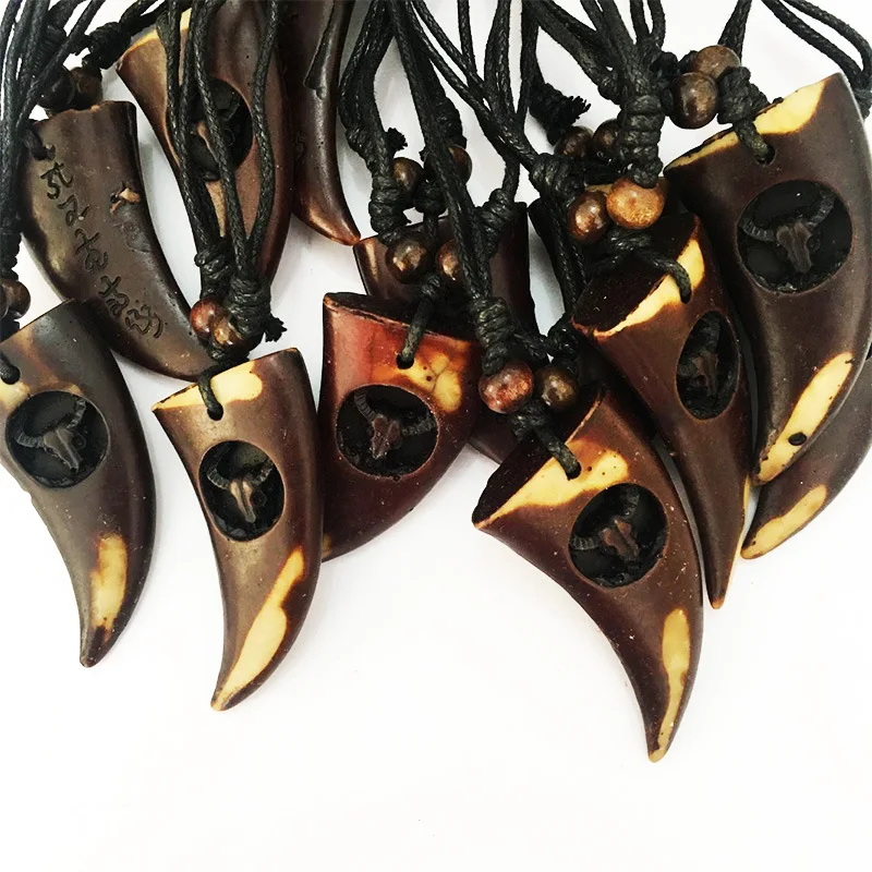 

Cross-Border Retro Resin Jewelry Necklace Wolf Tooth Cow Head Pendant Hot Sale Factory Wholesale Price Discount