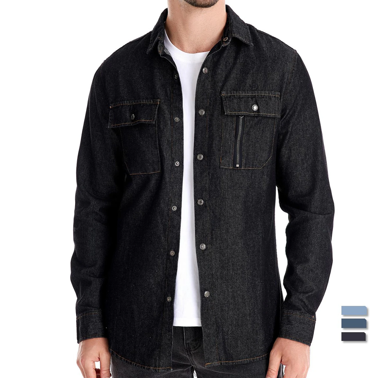 AIOPESON Mens Cotton Denim Shirts Autumn Thick Cowboy denim shirt Solid Color Button Casual Jeans Shirt