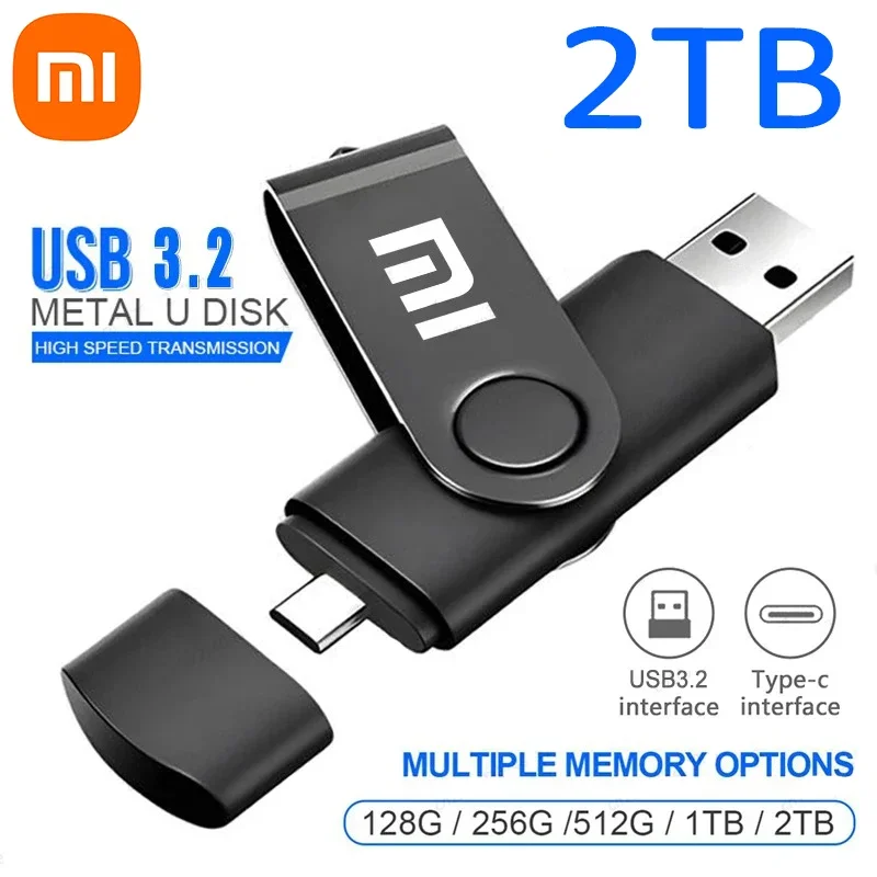 

Флэш-накопители Xiaomi 2 ТБ 1TB USB 3,2, новые высокоскоростные переносные металлические флэшки, USB-интерфейс Type-C, водонепроницаемый флэш-диск