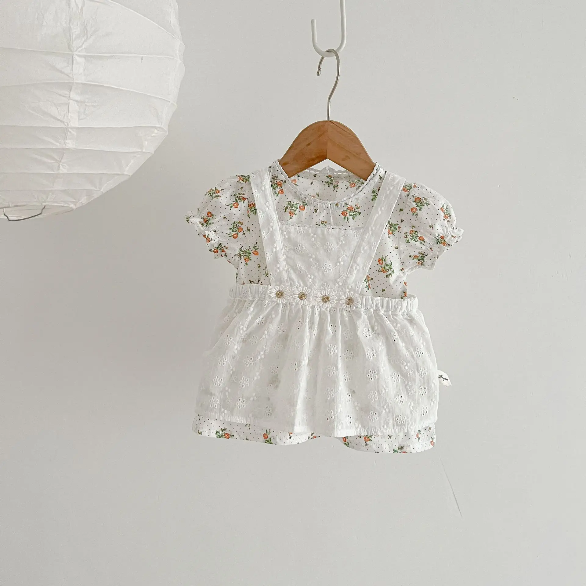 

Flower Girl's Dress 2023 Summer New Chinese Style Fashionable Newborn White Strap Soft Cotton Overall Lovely Sweet Rompers