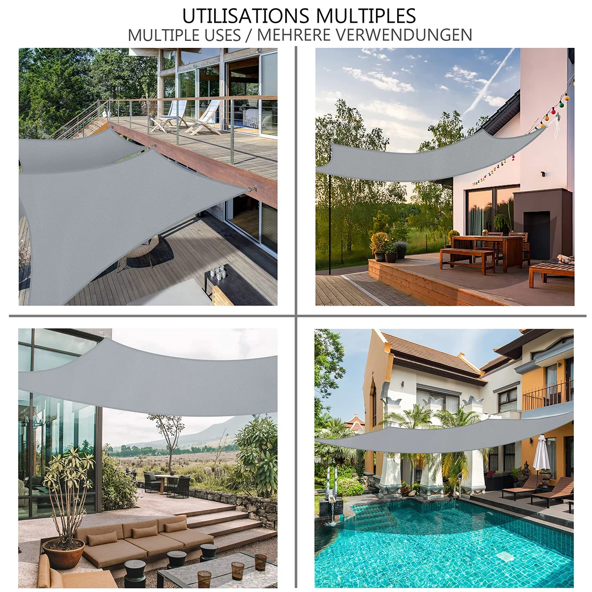 300D Waterproof Square Rectangular Shade sail Outdoor Garden Swimming Pool Awning Camping Hiking Sun shelter