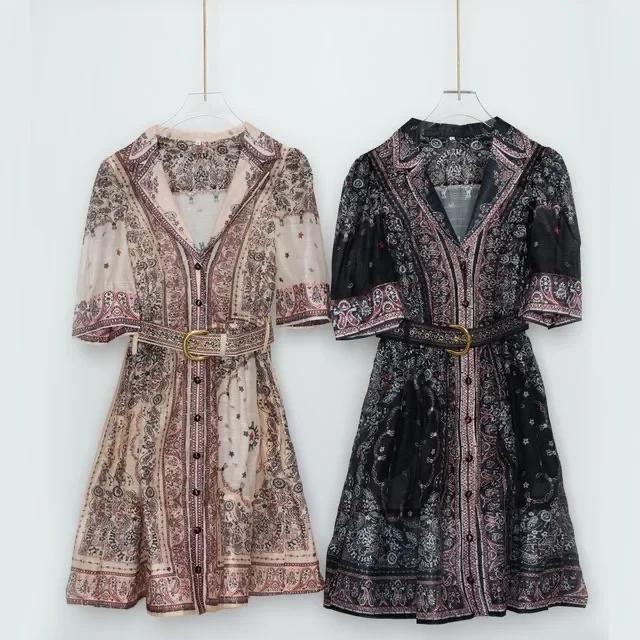 

Платье в австралийском стиле с изысканными пуговицами и поясом, однобортная короткая юбка + подтяжки, Женский комплект 2024