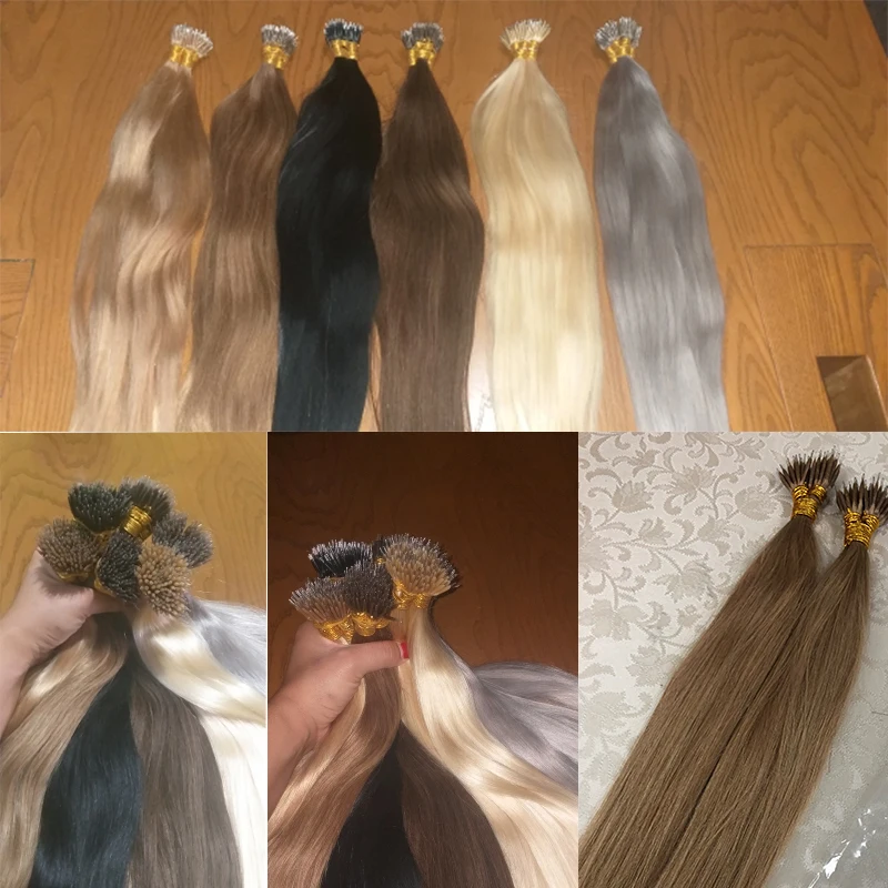 Human hair extensions Straight Natural Nano Rings Hair Extensions Platinum Micro Beads 100% Remy Human Hair 1g/Pc Pure Color Micro Link Extensions