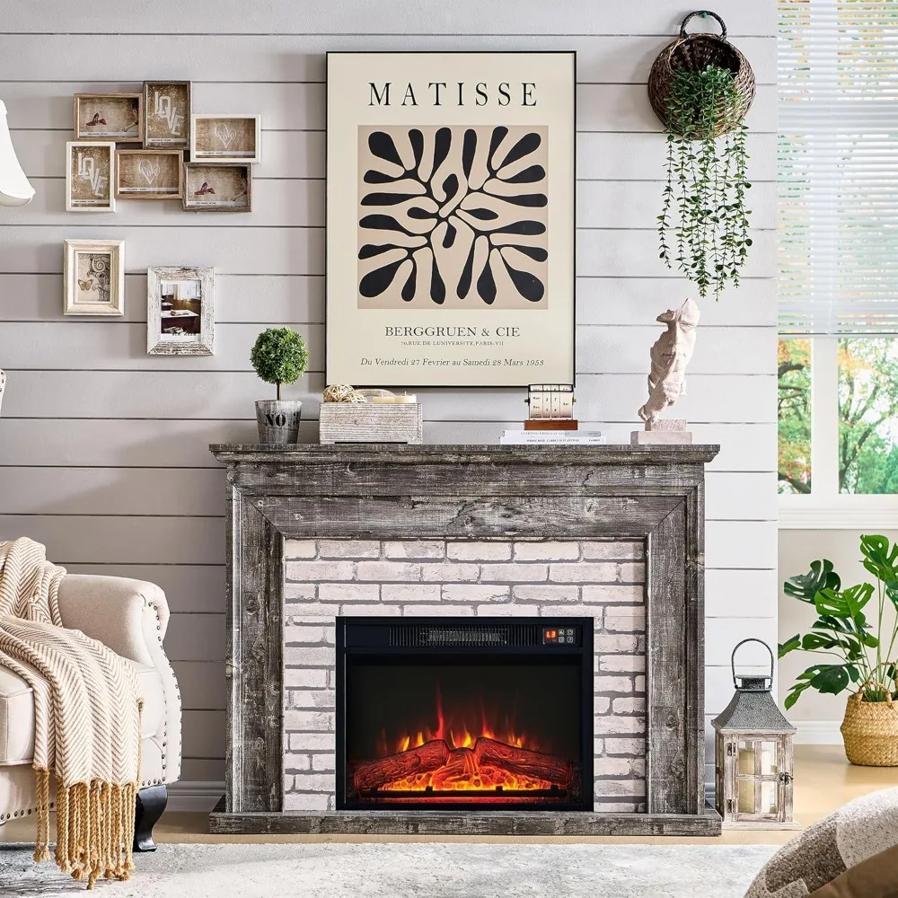 45" Flip Top Electric Fireplace with Mantel, Electric Fireplace Heater, TV Stand with Freestanding Electric Fireplace, Remote 5