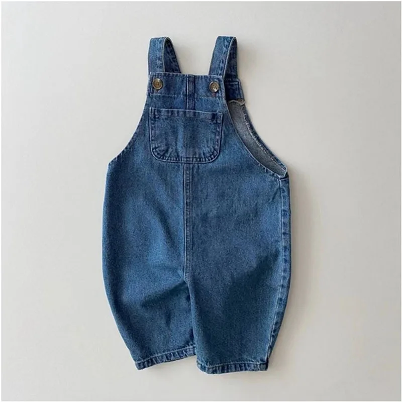 New Autumn Baby Boy Solid Casual Overalls Girls Children Floral Suspenders Jumpsuit Kid Loose Cotton Denim Pants Infant Trouser 2