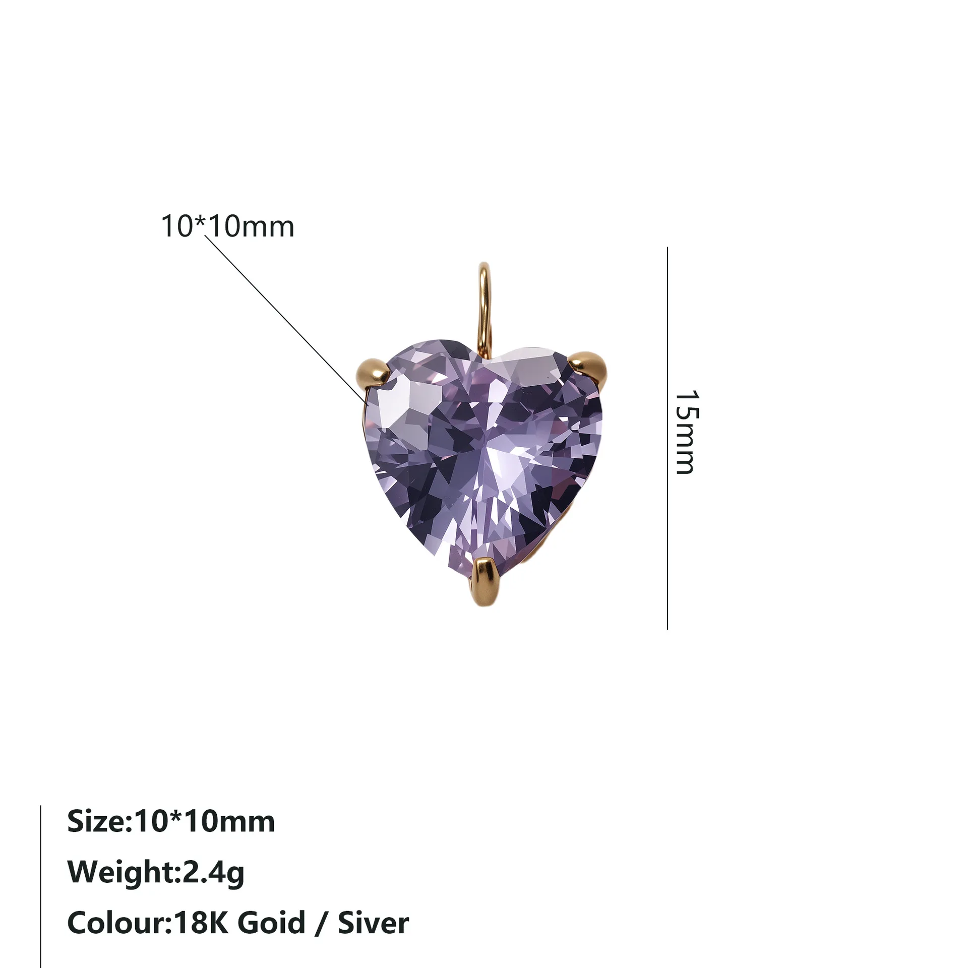 10MM Funkelnde Herz-Zirkonia-Anhänger für DIY-Schmuckherstellung Damen 18K Gold Silber Plattiert Kristall Liebes-Charms Großhandel – Detail 9