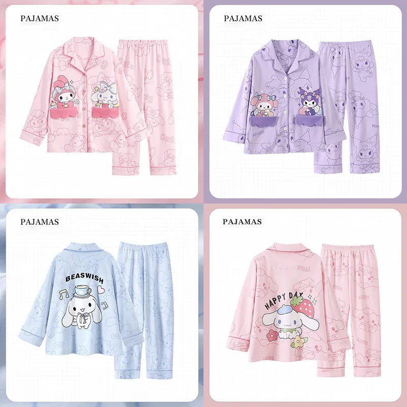 

2024 Spring Kids Sleepwear Miniso Kawaii Anime Kuromi My Melody Cinnamoroll Children's Pajamas Sets Girl Pijama Loungewear Gift