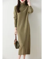 Autumn Winter Women's Turtleneck Sweater Wool Dress Basic Pullover Casual Cashmere Skirt 100% Merino Wool Knitwear Soft Clothing 1