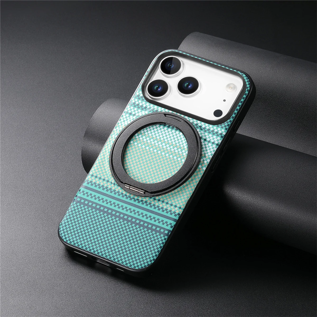 360 Rotating Magnetic Bracket Phone Case with Carbon Fiber Leather Protection
