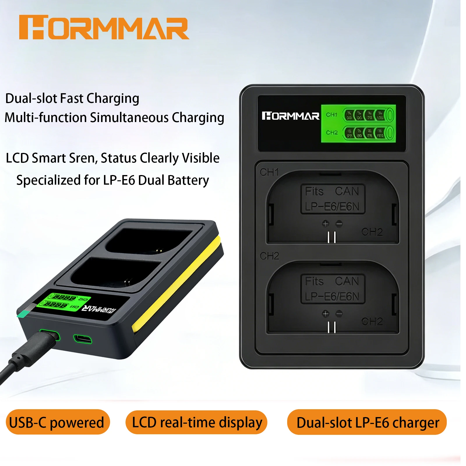 LP-E6 LP-E6N 듀얼 슬롯 충전기, 캐논 EOS 5D4 6D2 7D2 R5 R6 90D 카메라 배터리용 스마트 LCD 디스플레이 USB 타입 C 고속 충전기