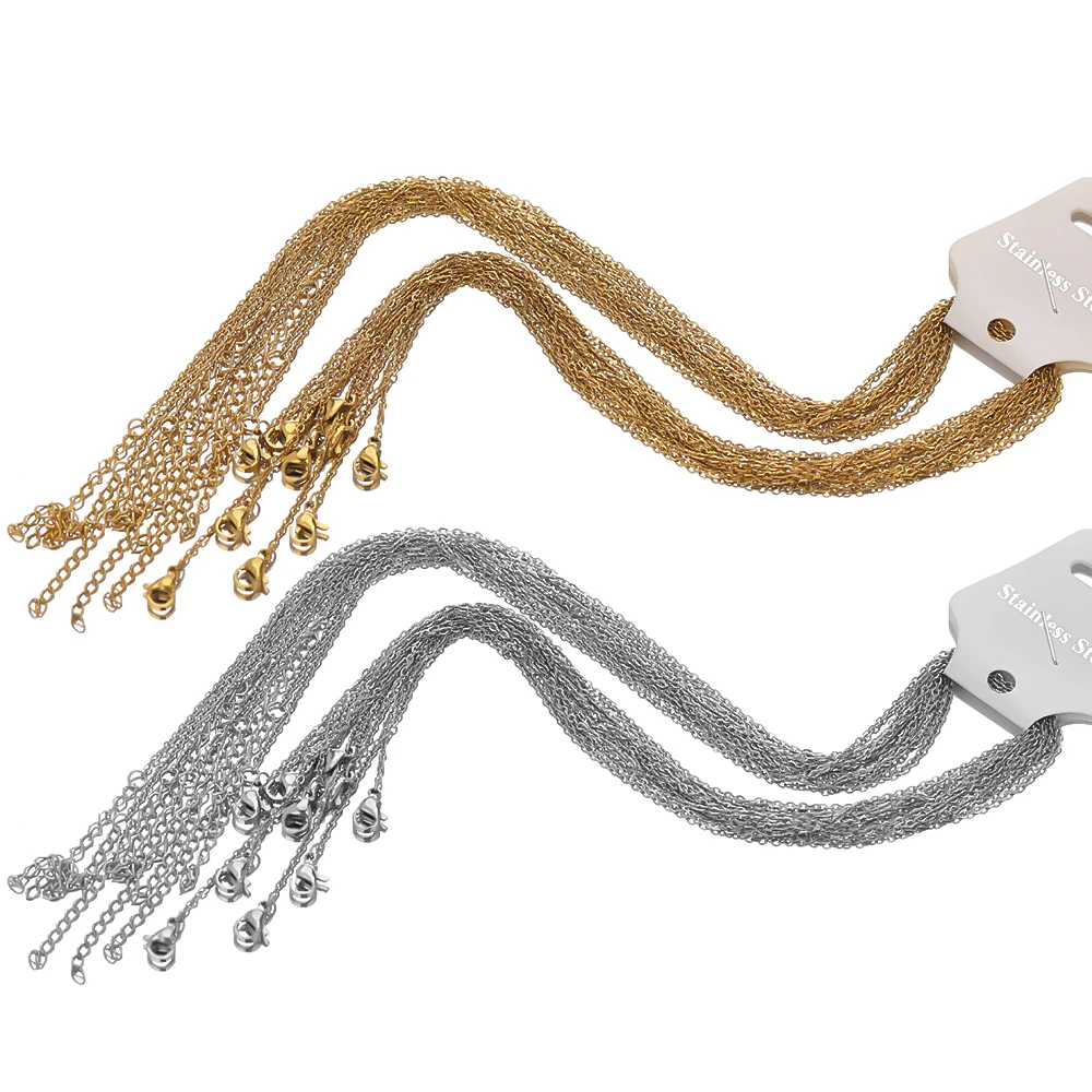 

10pcs 45+5cm Gold Color Stainless Steel Link Chains in Bulk Necklaces Fashion Jewelry Adjustable Chains Wholesale Chokers DIY