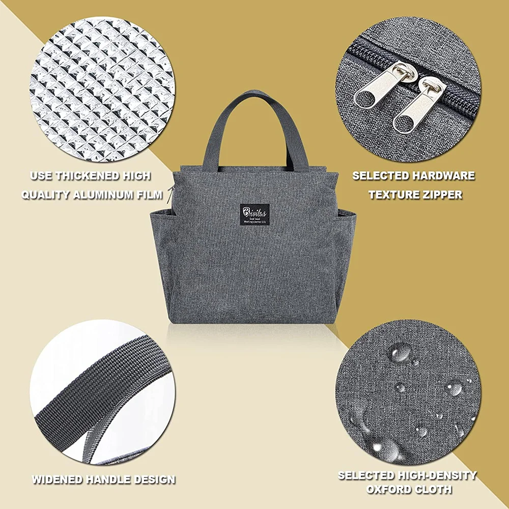 Insulated Canvas Lunch Tote - Thermal Food Picnic Bag