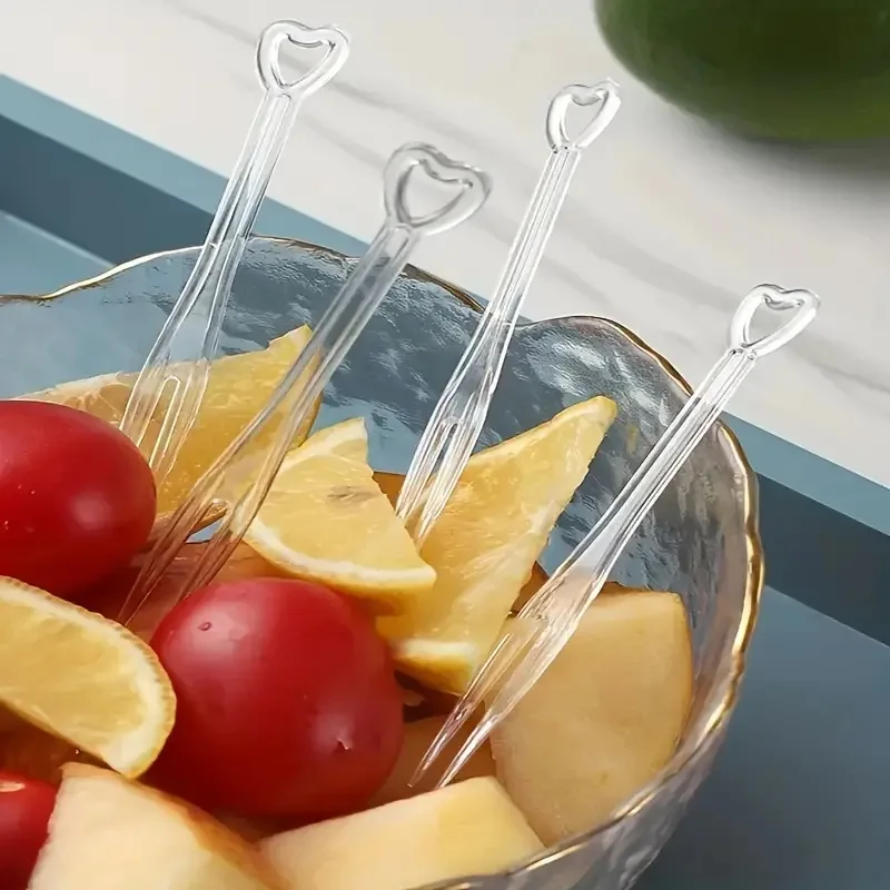100pcs Heart-Shaped Disposable Forks Party Disposable Tableware