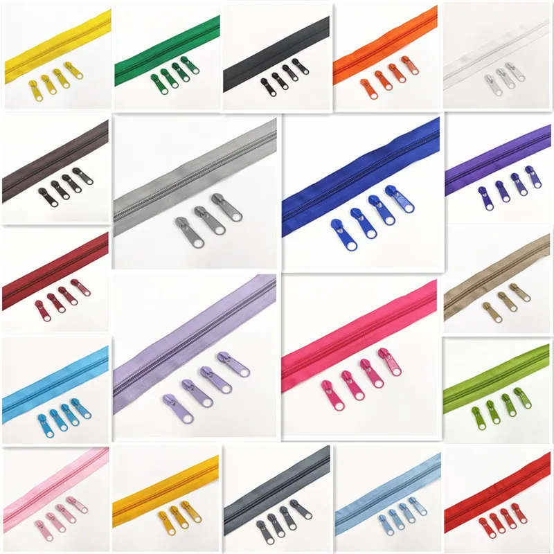 1/2/3/5/8/10 Meters 5# Long Nylon Zippers Rolls with 2/4/6/10/16 /20 Pieces Zipper Slider For Tailor Sewing Accessories