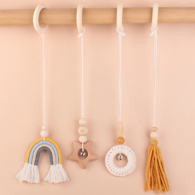 Baby Play Gym Toys BPA Free Wooden Hanging Rattle Teething Ring