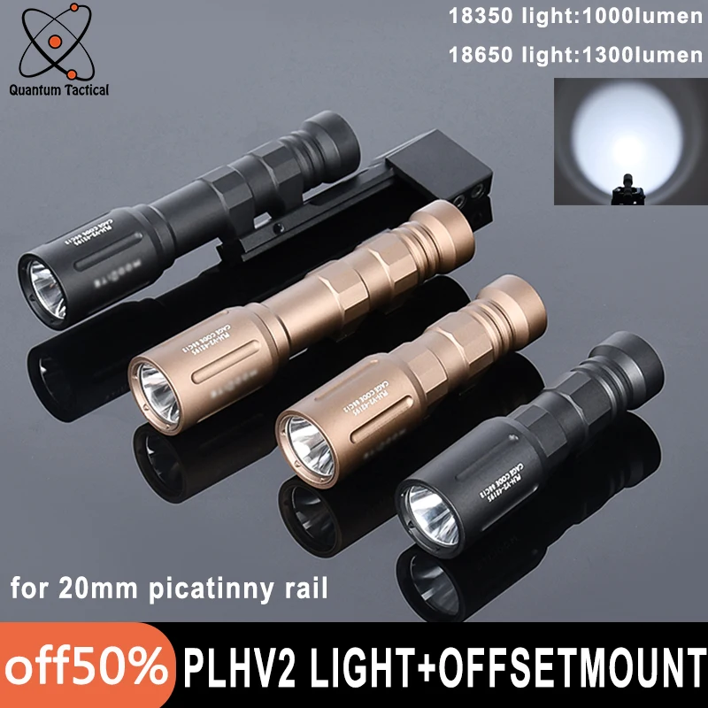 

Tactical PLHv2 Flashlight 18350 18650 Hunting Scout Light Contant on With Thorntai Offset Adaptiver Light Mount fit 20mm Rail