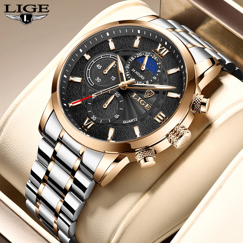 

LIGE Top Brand Luxury Quartz Men Watch Fashion Business Stainless steel Watch For Men Casual Sports Waterproof Chronograph Clock